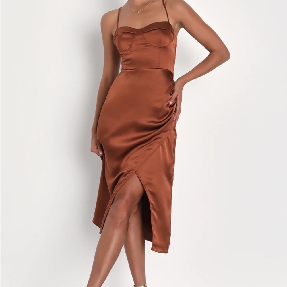 Satin Backless Bustier Midi Dress